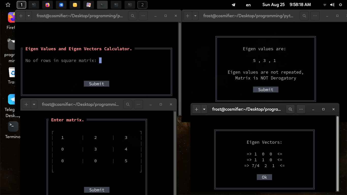 Eigen Values and Vectors calculator demo